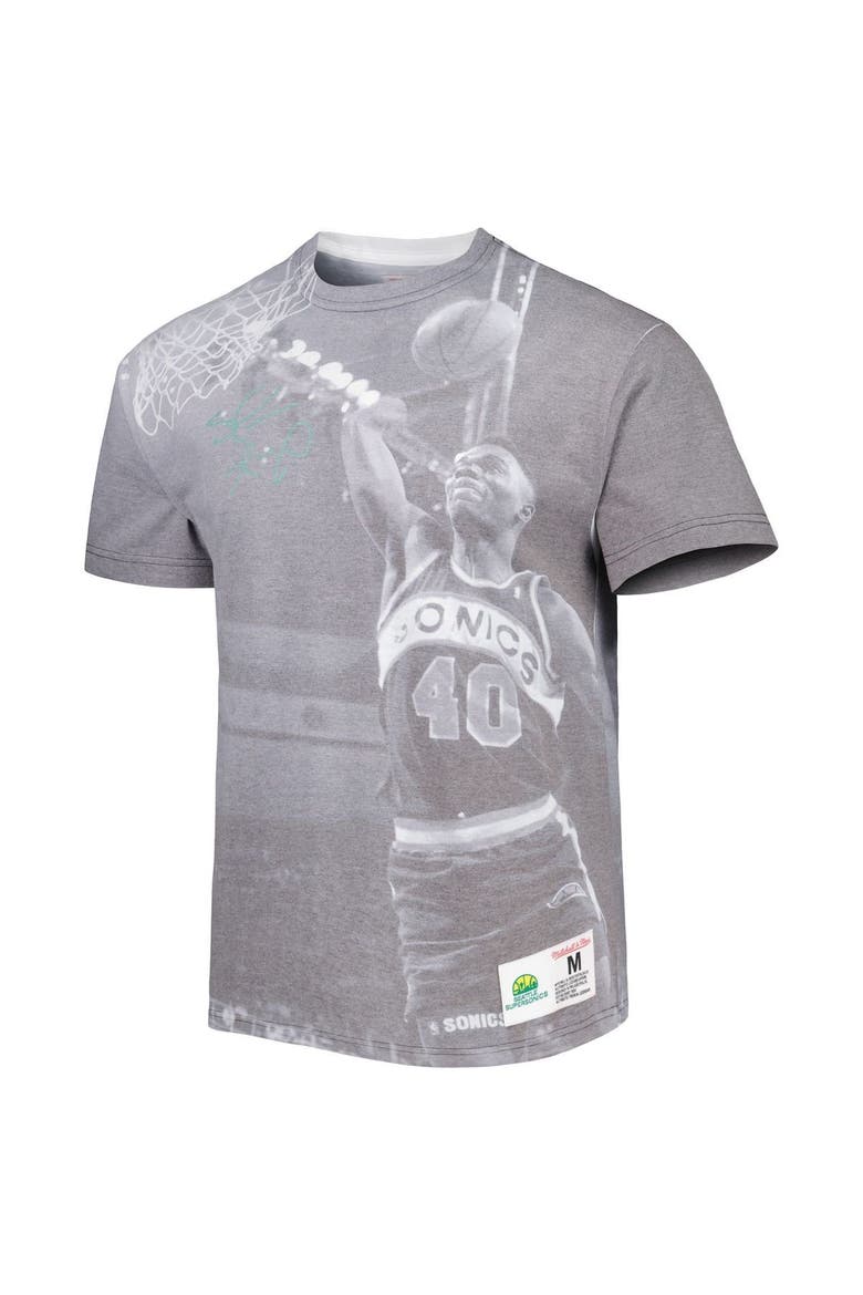 Men's Mitchell & Ness Shawn Kemp Heather Gray Seattle SuperSonics Above The Rim T-Shirt, Alternate, color, Gray