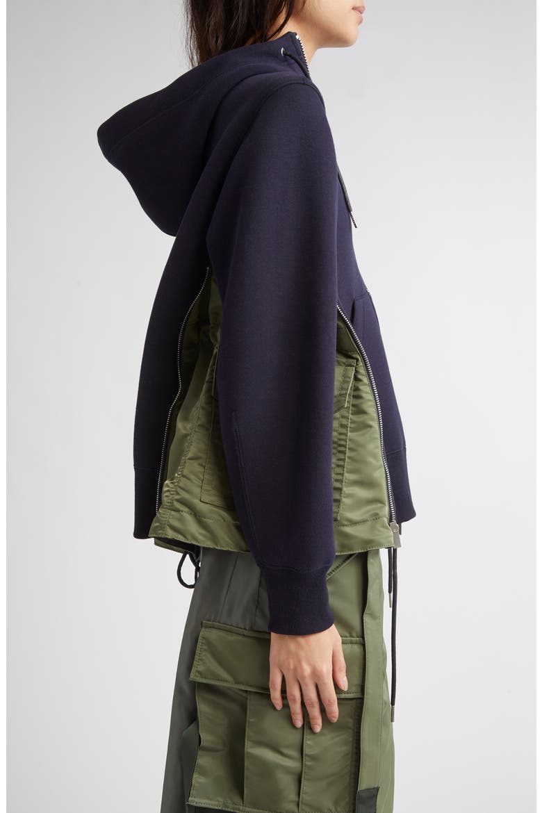 Sponge Sweat x Nylon Twill Hoodie, Alternate, color, NAVY/ KHAKI 212