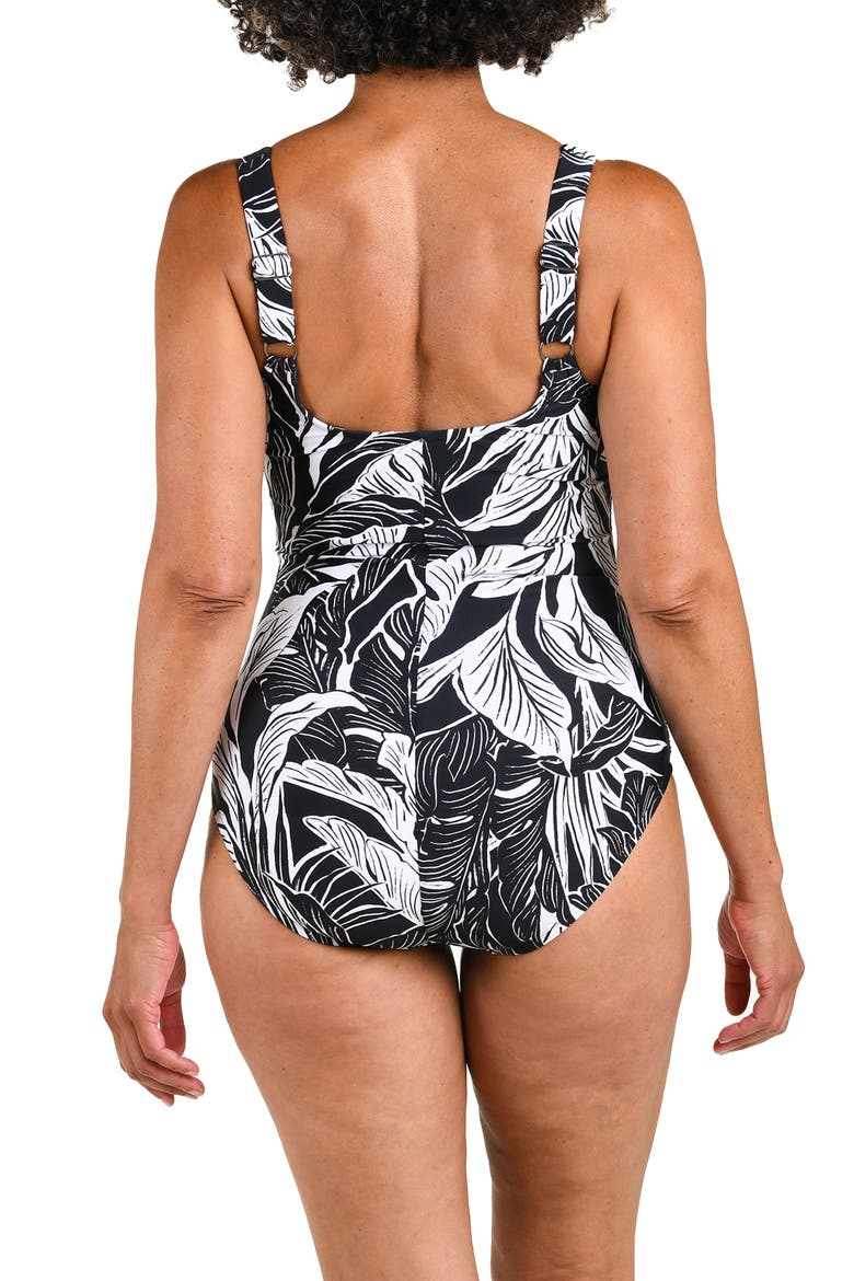 Side Shirred One-Piece Swimsuit, Alternate, color, BLACK