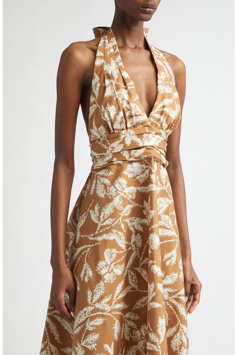 Bella Cotton Poplin Halter Dress, Alternate, color, CARAMEL
