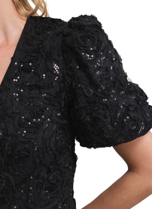Mint Velvet Embellished Puff Sleeve Sequin Top In Black