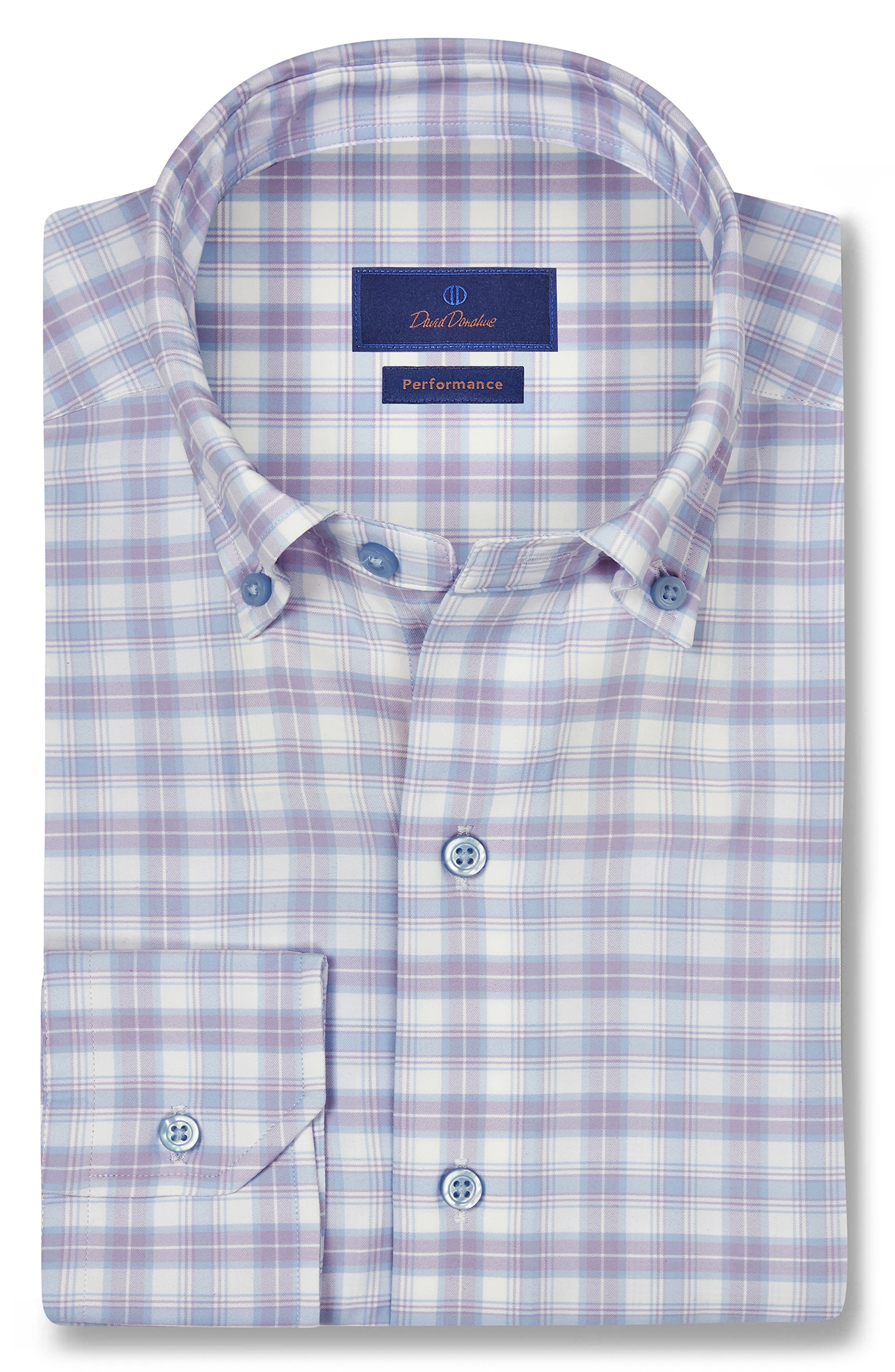 David Donahue Plaid Print Performance Sport Shirt