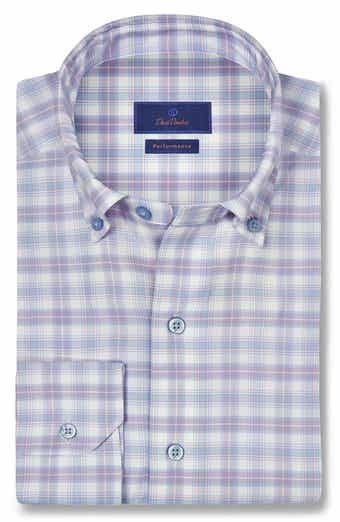 David Donahue Plaid Print Performance Sport Shirt