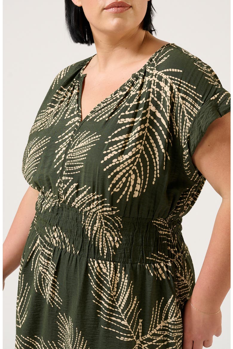 Palmer Leaf Print Midi Dress, Alternate, color, GREEN PRINT