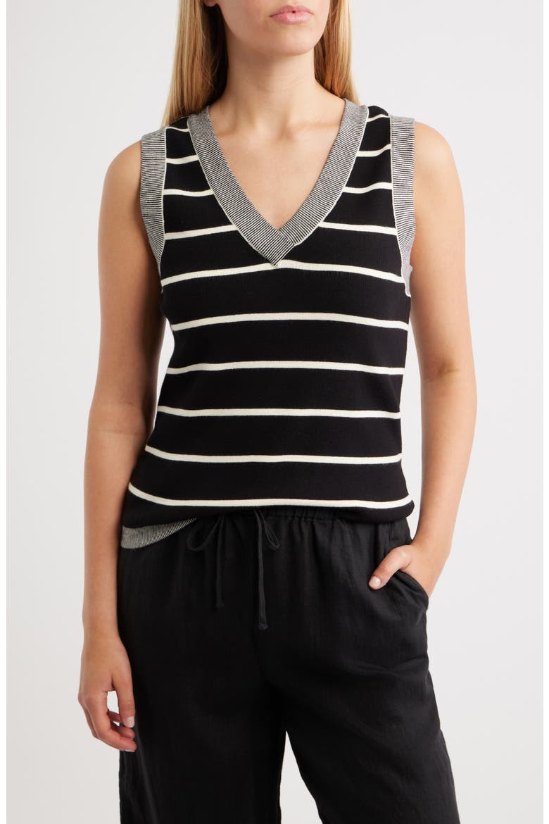 Stripe V-Neck Sweater Vest, Main, color, BLACK/ ECRU