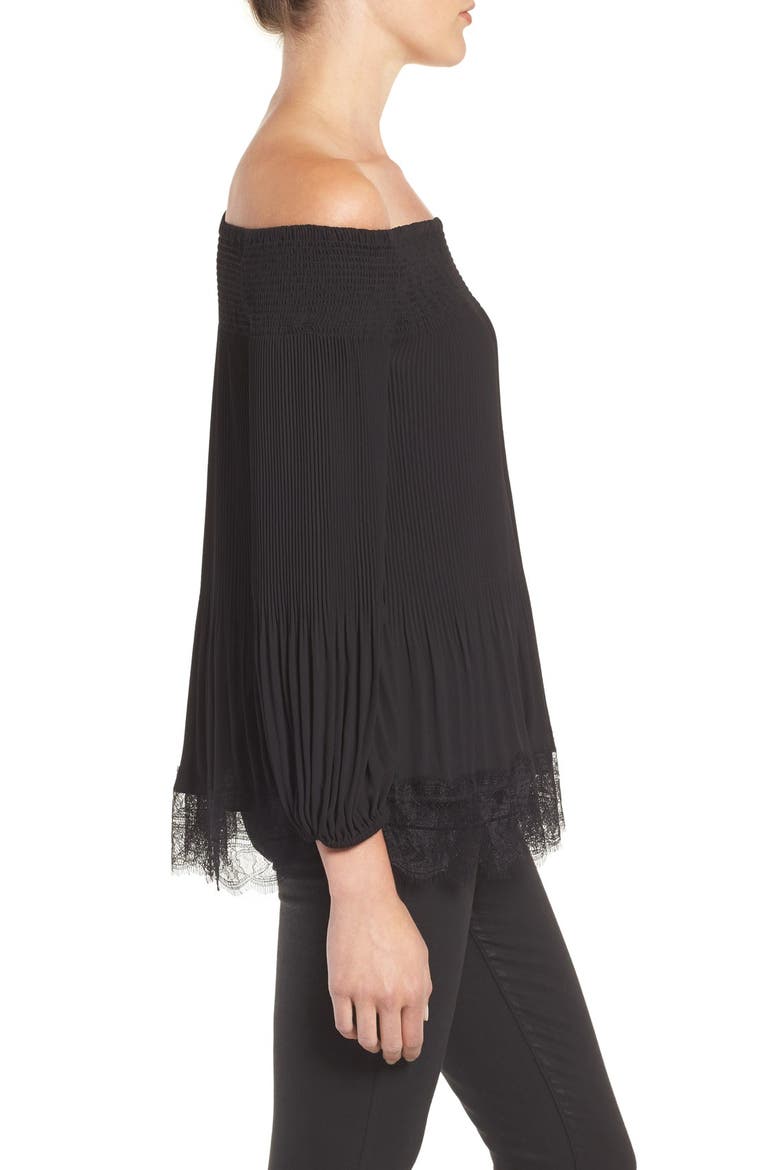 Pleated Off the Shoulder Top, Alternate, color, BLACK