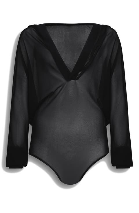 Hooded Long Sleeve Mesh Bodysuit