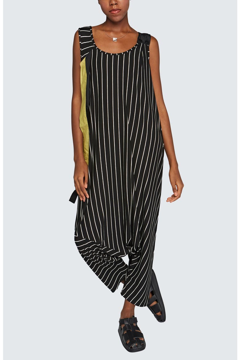 Zara Striped Viscose Jersey Jumpsuit, Main, color, Black