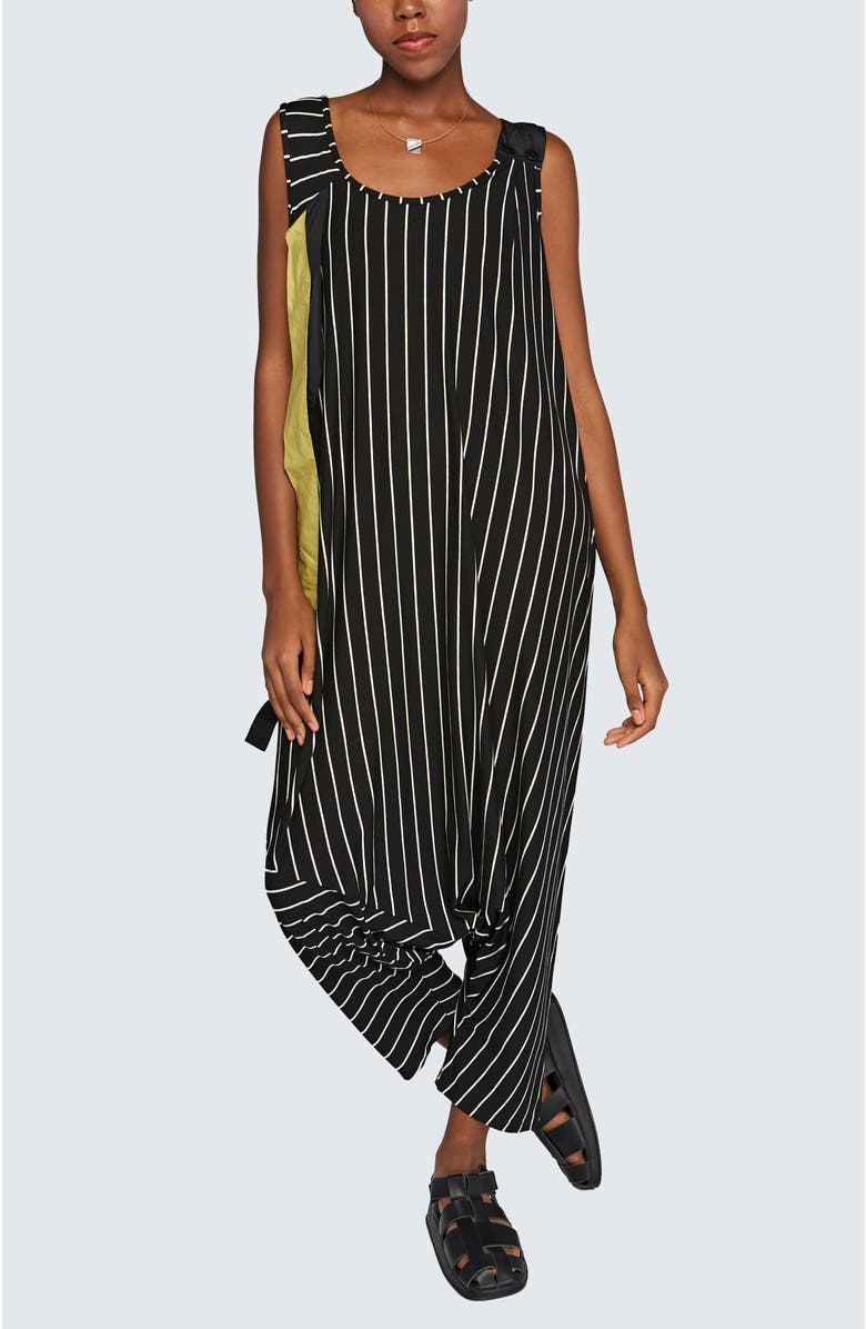 LUUKAA Zara Striped Viscose Jersey Jumpsuit, Main, color, Black