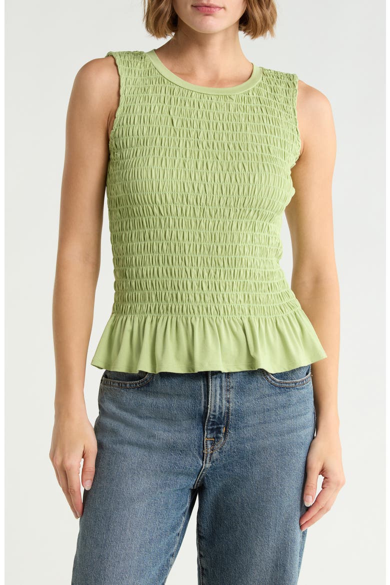 Smocked Ruffle Hem Tank, Main, color, GRASS GREEN
