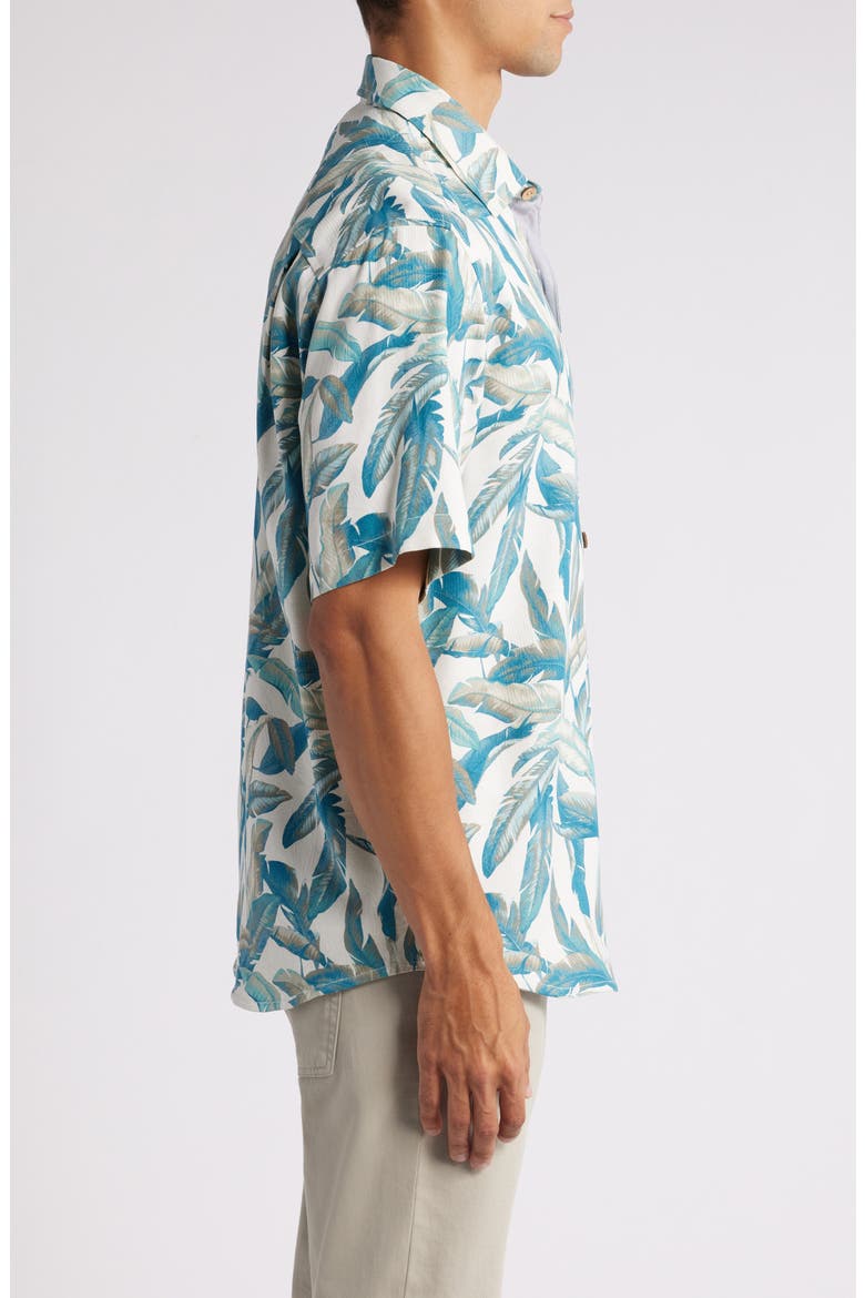 Frond Valley Print Short Sleeve Silk Button-Up Shirt, Alternate, color, SANDSTONE