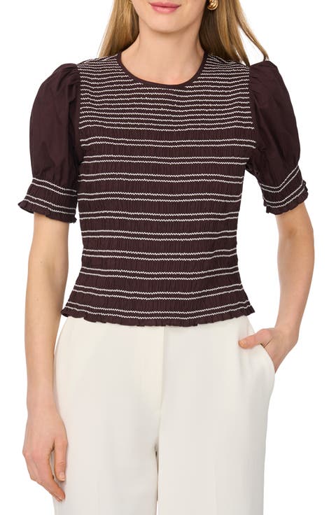 Smocked Puff Sleeve Cotton Top