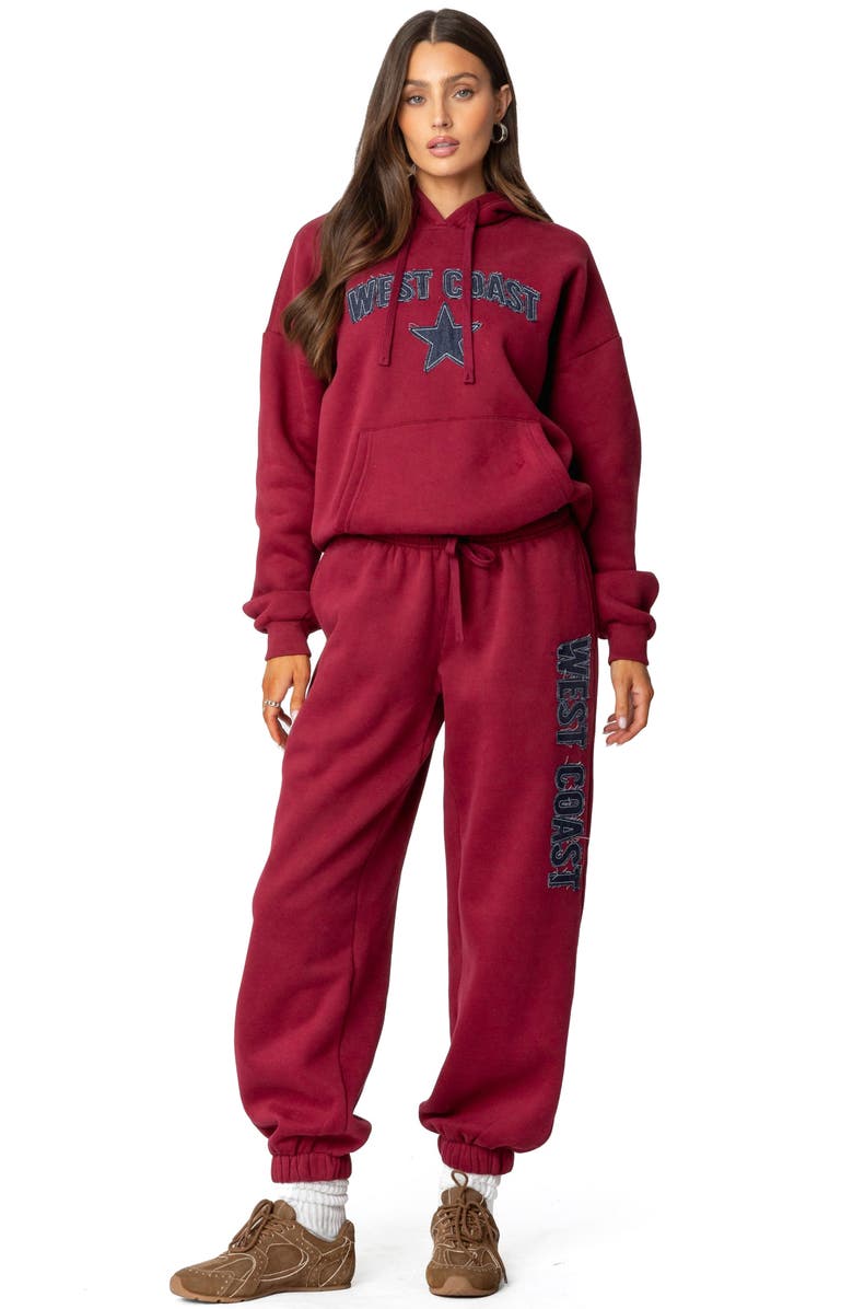 EDIKTED West Coast Hoodie, Alternate, color, Burgundy