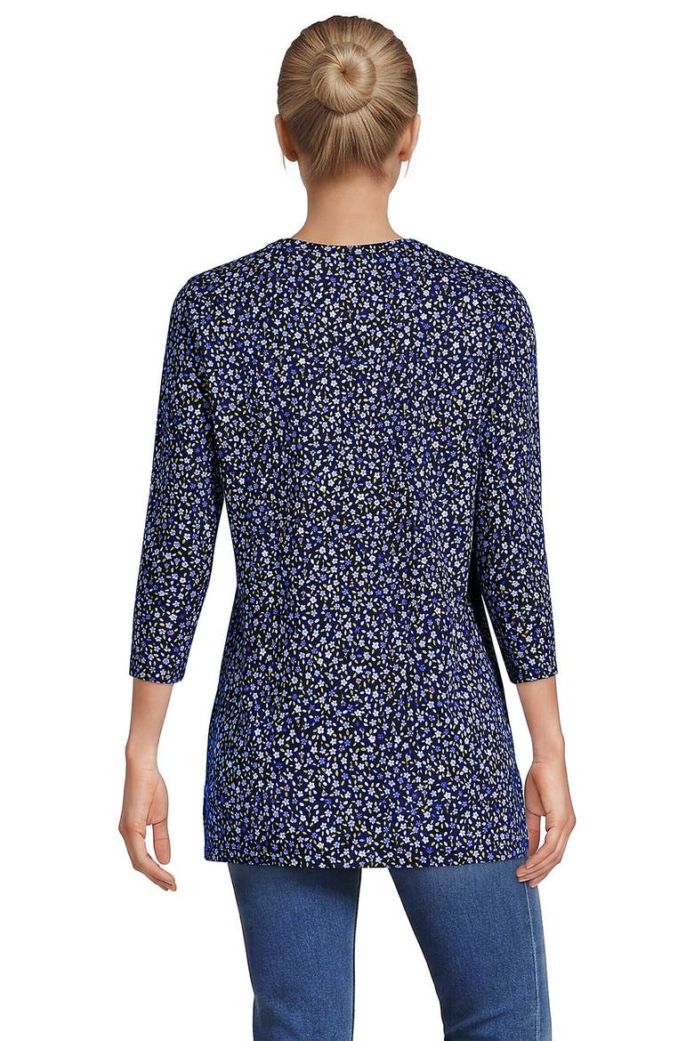 3/4 Sleeve Cotton Supima Tunic, Alternate, color, Clear Blue/Navy Ditsy Floral