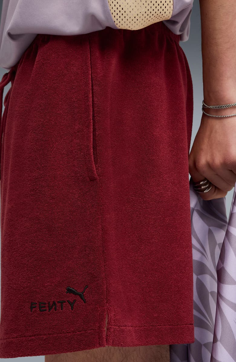 PUMA x Fenty Towel Cotton Blend Terry Track Shorts, Alternate, color, Team Regal Red