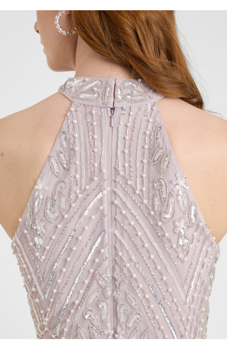 BEAUUT Embellished Sequin Beaded Maxi Dress With Halter Neck, Alternate, color, Lilac