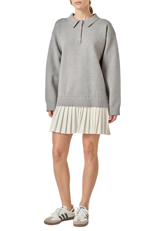 Long Sleeve Mixed Media Polo Minidress