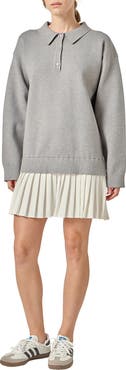 English Factory Long Sleeve Mixed Media Polo Minidress