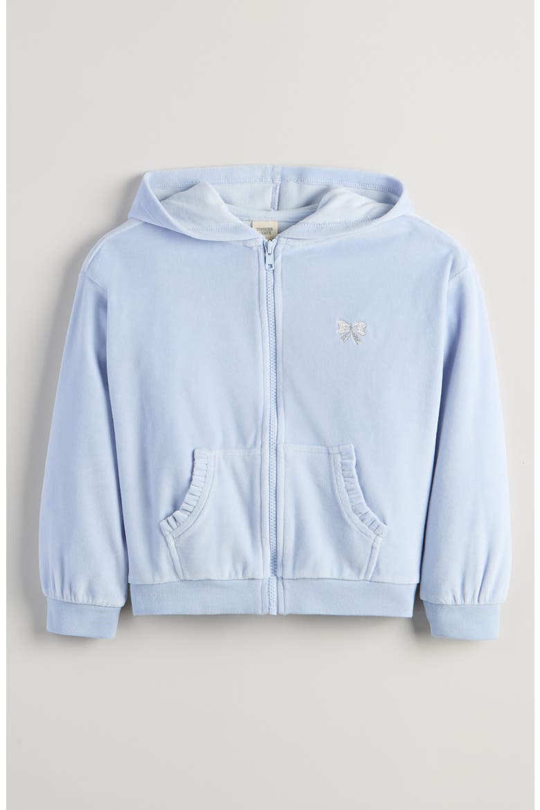 Kids' Bow Embroidered Velour Full Zip Hoodie, Main, color, BLUE XENON BOW EMB