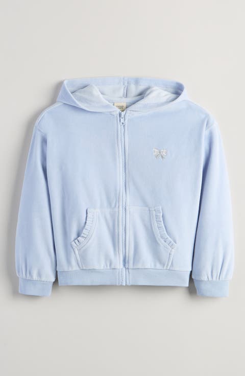 Kids' Bow Embroidered Velour Full Zip Hoodie (Toddler, Little Kid & Big Kid)