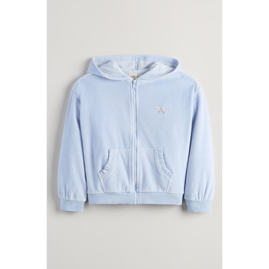 Tucker + Tate Kids' Bow Embroidered Velour Full Zip Hoodie In Blue
