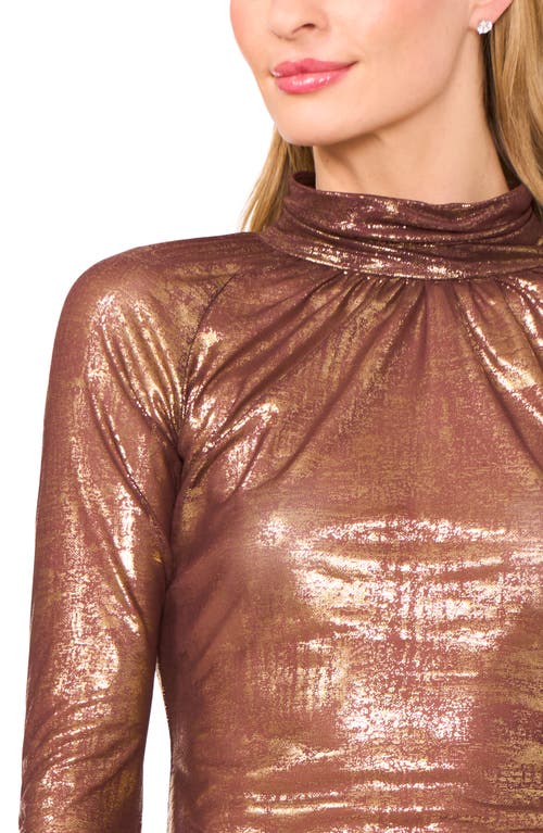 Ted Baker Metalllic Ruched Turtleneck Top In Brown