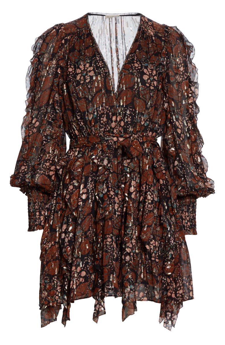 Ulla Johnson Natalia Metallic Shibori Long Sleeve Silk Blend Dress, Alternate, color,