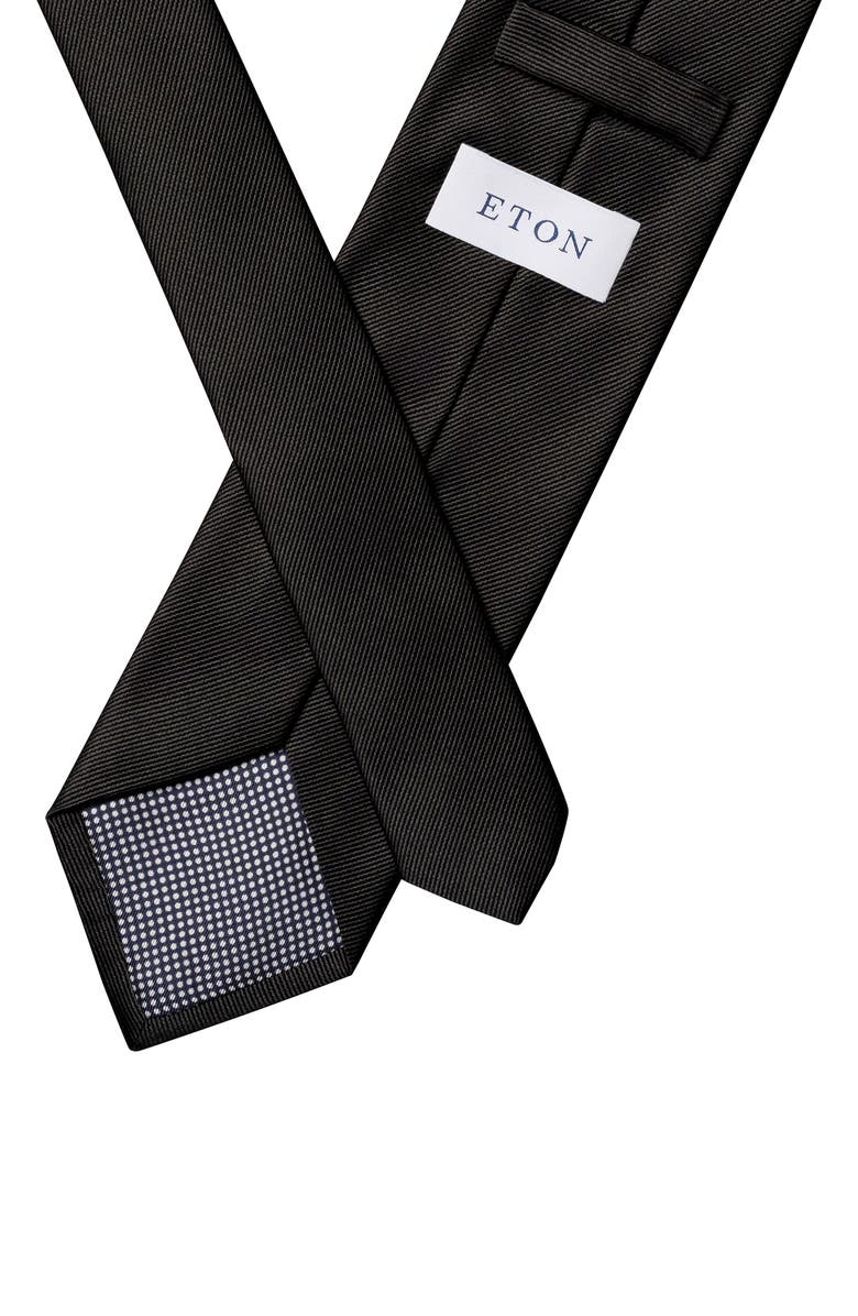 Eton Black Solid Silk Twill Tie, Alternate, color, Black