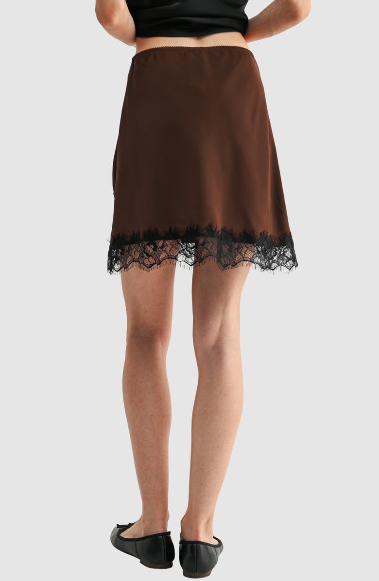 All in Favor Lace Hem Miniskirt, Alternate, color, Brown Black