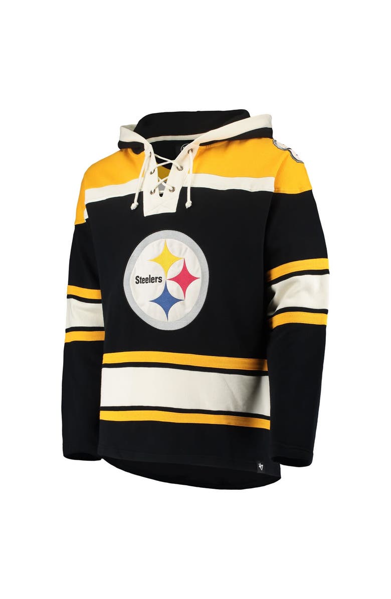 '47 Men's '47 Black/Gold Pittsburgh Steelers Lacer V-Neck Pullover Hoodie, Alternate, color,