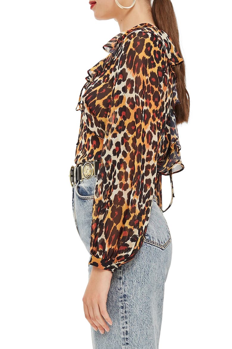 Leopard Print Ruffle Blouse, Alternate, color, BROWN MULTI