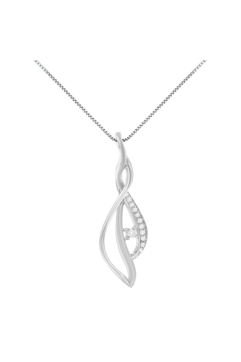 Espira 10K White Gold Diamond Accented Open Cascade Twist Pendant Necklace, Alternate, color, White