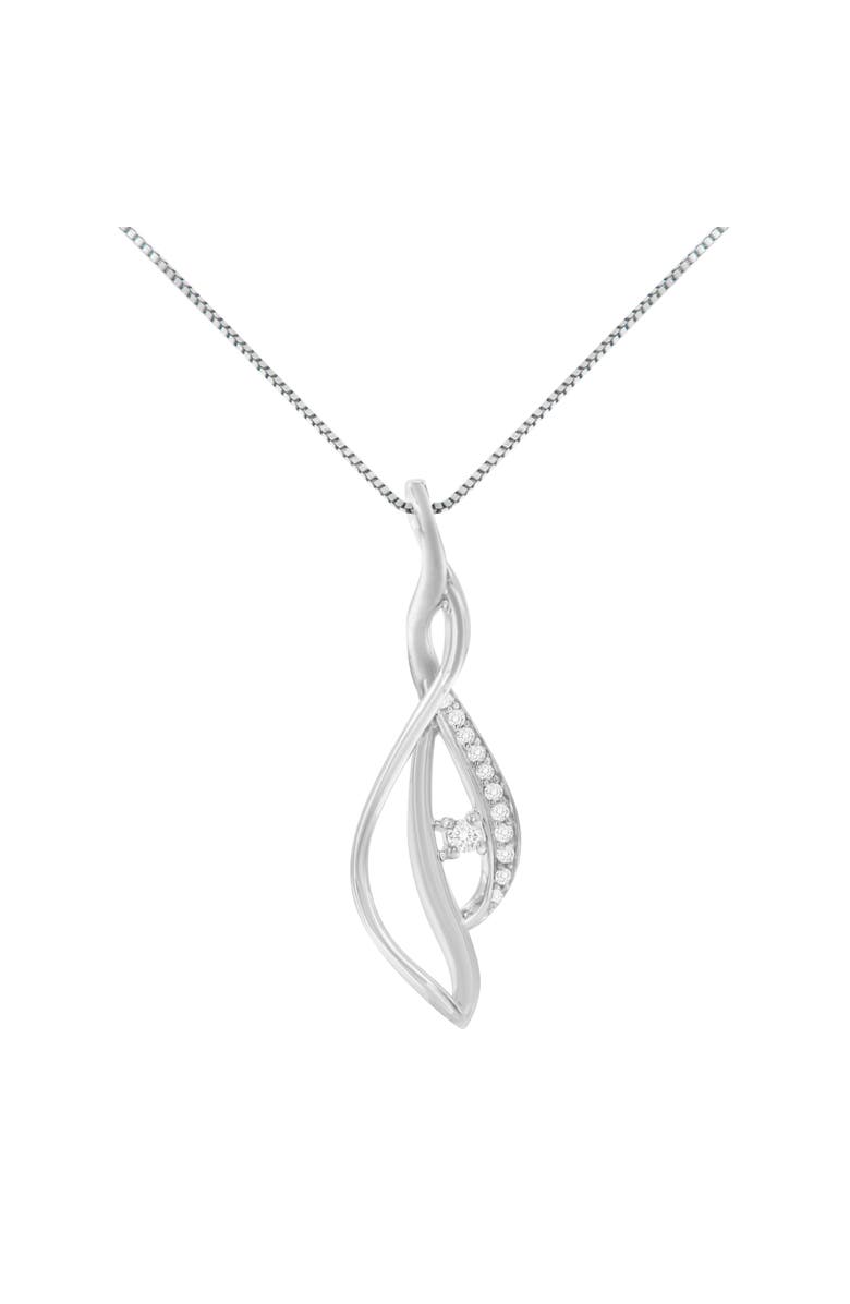Haus of Brilliance Espira 10K White Gold Diamond Accented Open Cascade Twist Pendant Necklace, Alternate, color, White