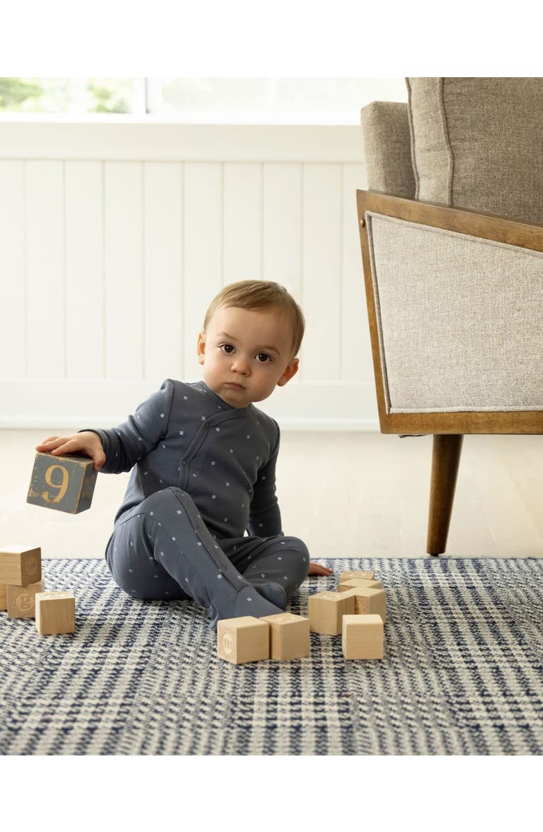 MiniMoi Little Squares Side-Snap Ribbed Cotton Rich Footie, Alternate, color, Blue