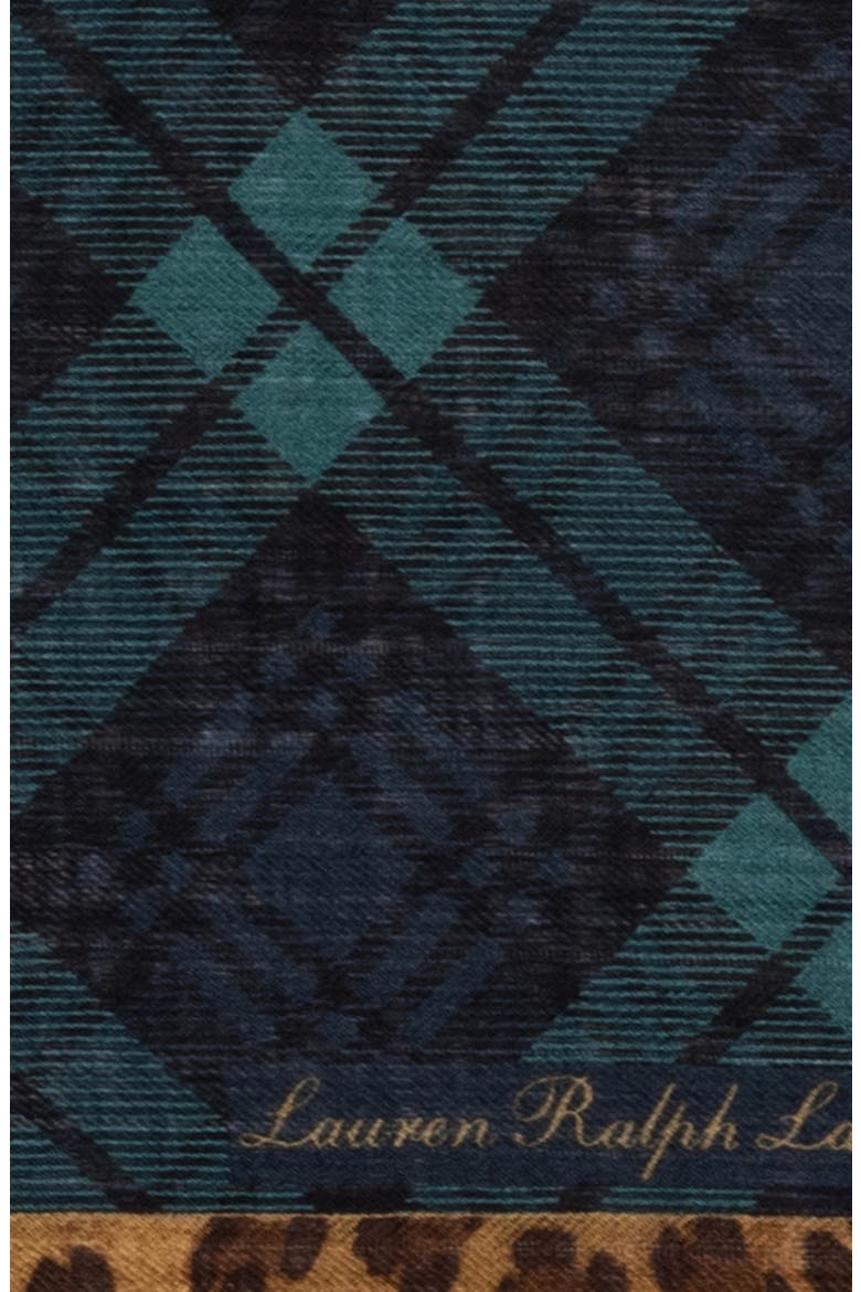 Plaid & Animal Print Wool & Silk Scarf, Alternate, color, BLACKWATCH