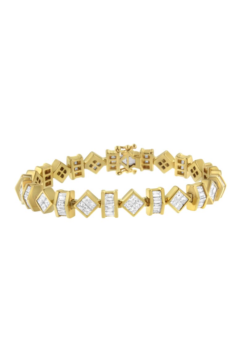 14K Yellow Gold 7.50 Cttw Princess and Baguette Diamond Geometric Link Bracelet, Main, color, Yellow Gold