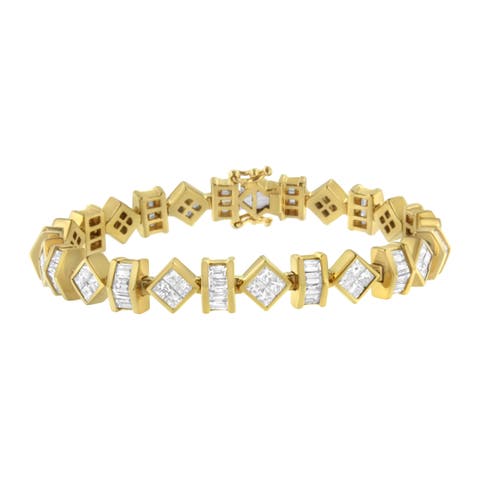 14K Yellow Gold 7.50 Cttw Princess and Baguette Diamond Geometric Link Bracelet