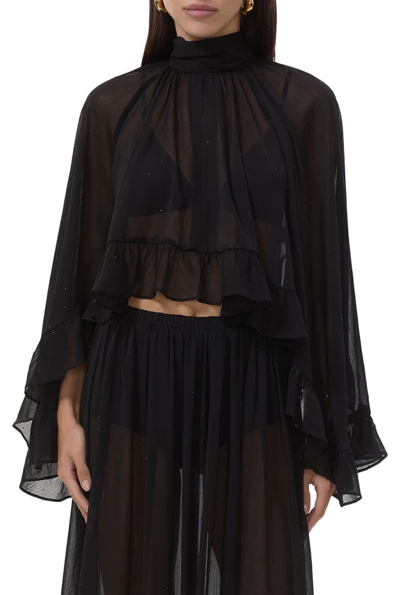 Hadlie Sheer Rhinestone Chiffon Top, Main, color, NOIR