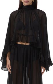 AFRM Hadlie Sheer Rhinestone Chiffon Top