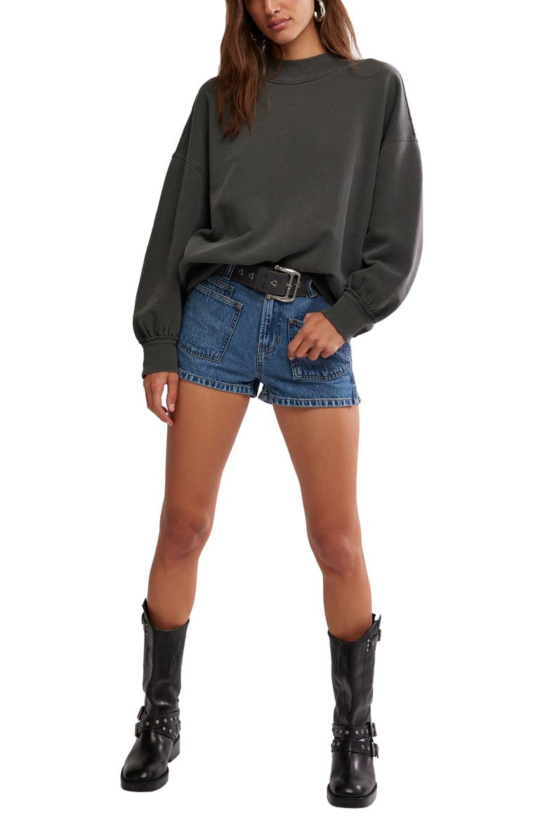 Free People Palm Springs Mock Neck Cotton Fleece Sweatshirt, Alternate, color, Washed Black