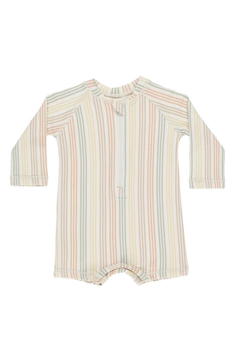 QUINCY MAE Stripe Long Sleeve One-Piece Rashguard Swimsuit, Main, color, Ivory