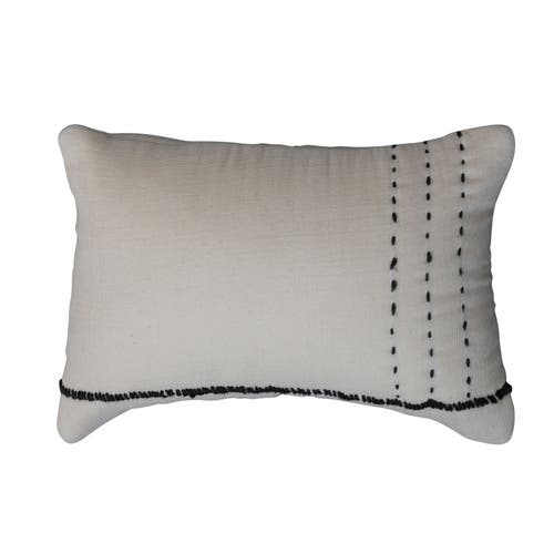 Storied Home Cotton Lumbar Pillow With Embroidery In White