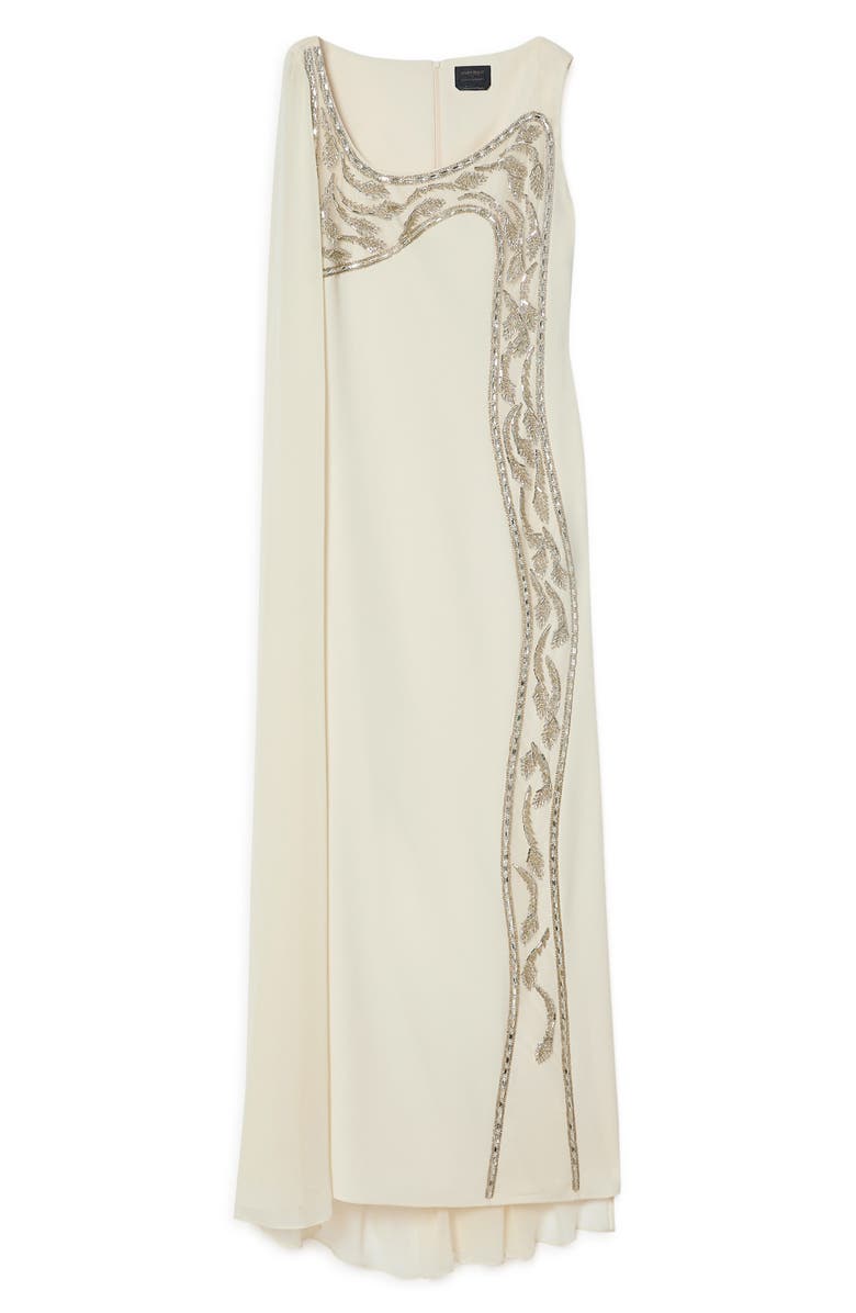 Marina Rinaldi Calisso Bead Detail Caped Gown, Alternate, color, Light Yellow