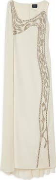 Marina Rinaldi Calisso Bead Detail Caped Gown