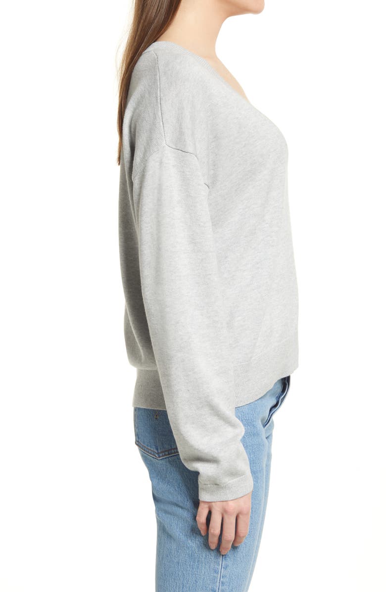 Open Edit Deep V-Neck Cotton Blend Sweater, Alternate, color,