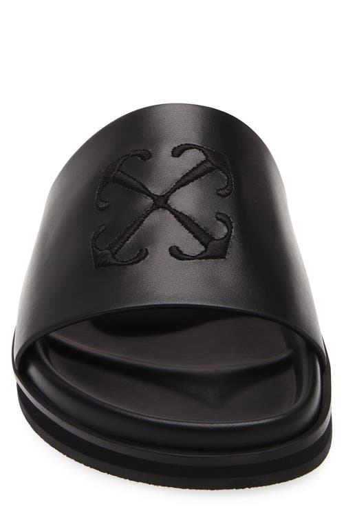 Off-white Arrows-embroidered Leather Slippers In Black