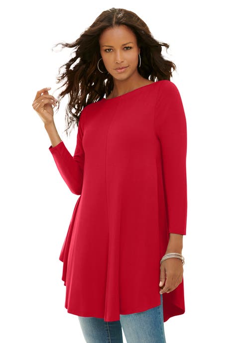 Plus Size Boatneck Swing Ultra Drape Tunic Top