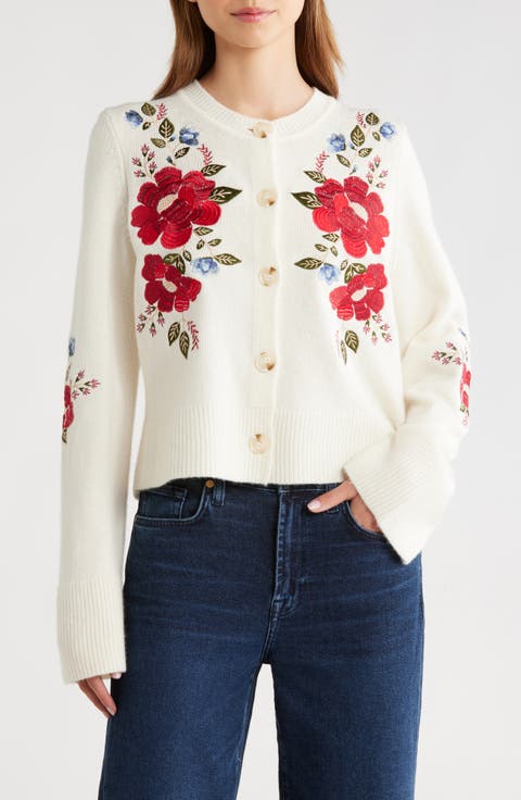 Embroidered Flowers Wool Cardigan