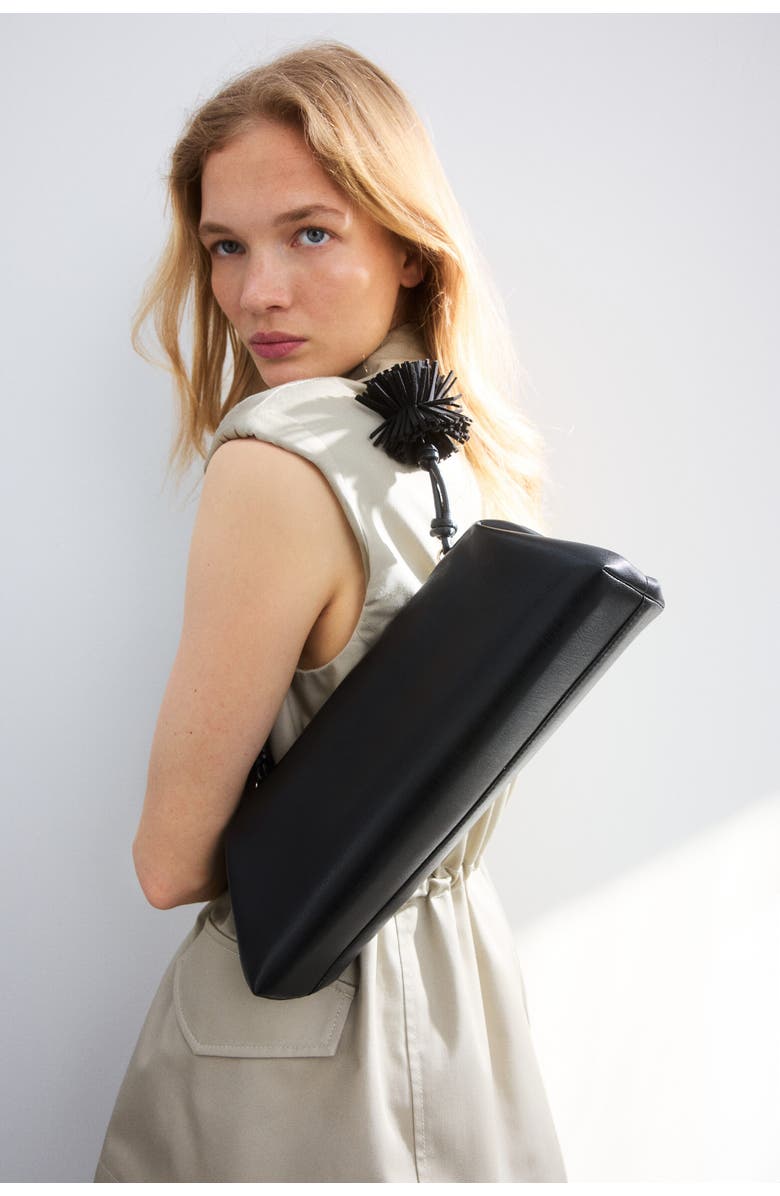 H&M Pompom-detail Shoulder Bag, Alternate, color, Black