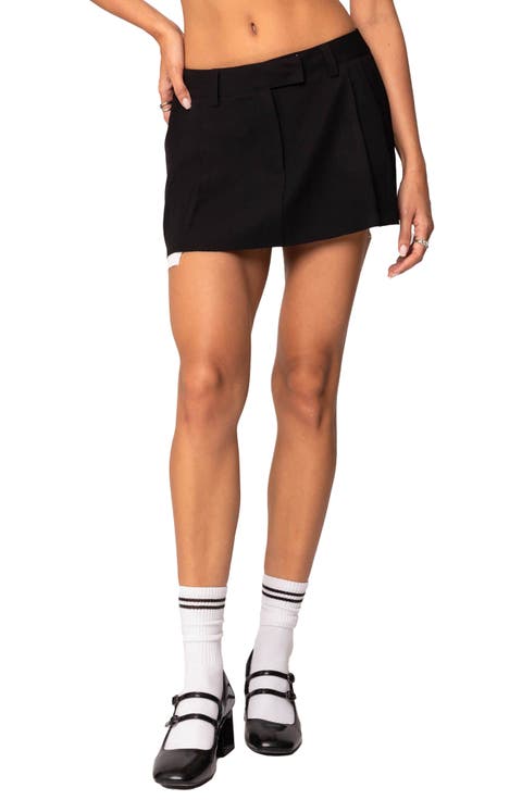 Tailored Pleated Raw Hem Miniskirt